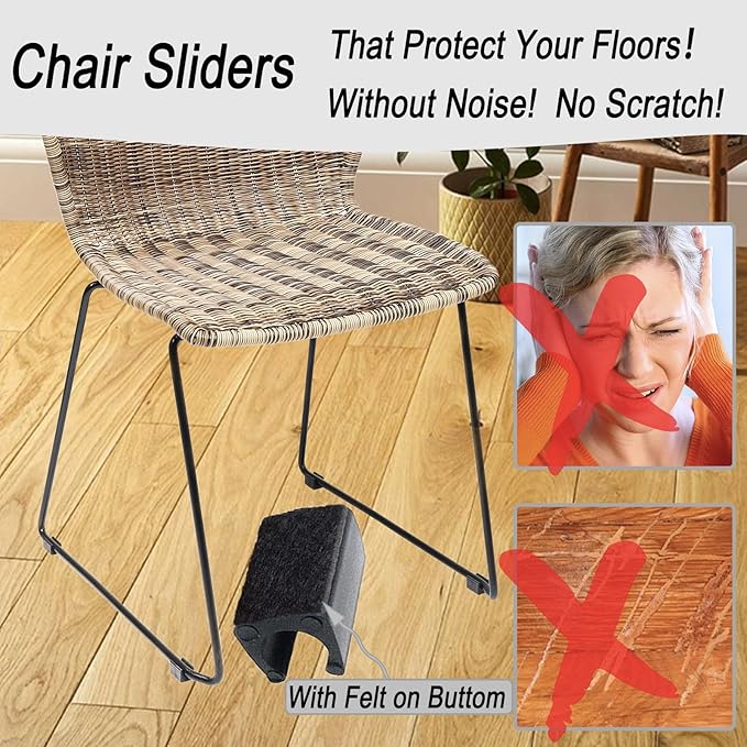 Rectangle U Shaped Chair Leg Tips Caps with Felt Pads,Furniture Feet Protector Slide Smoothly Glides No Scratches No Noise Protect Hardwood Floor,Fit 12mm(15/32inch) Diameter Tubular Leg (Black 8PCS)