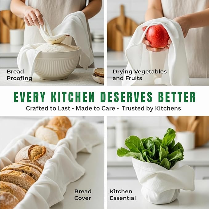 WHITEWRAP Flour Sack Towels| Tea Towel for Crafts| Kitchen Dish Cotton Blank Towel for Embroidery|Baking Bread Proofing Linen Cover| Thick Absorbent Quick Dry| 6 Pack 28"x28" Natural