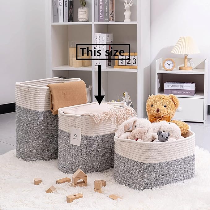 Medium and Large Woven Basket//With Handle, Used for Toys and Fabric Storage Basket used for Storing xl Storage Box, Decorative Storage Box Room 2pack (14L12H Silver Gray, 14L*10W*12H)