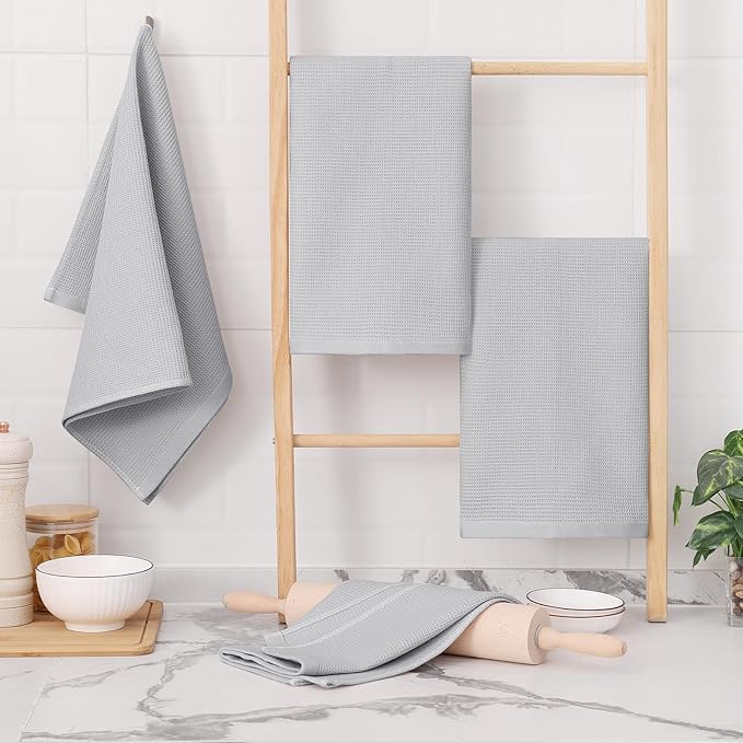 Homaxy 100% Cotton Waffle Weave Kitchen Towels - 8 Pack Soft and Absorbent Dish Towels - 16 x 26 Inches Quick Dry Hand Towels - Light Grey