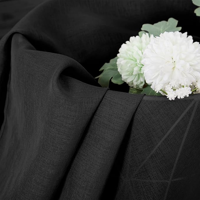Tollpiz Short Sheer Tier Curtains Linen Textured Half Kitchen Curtain Sheers Light Filtering Rod Pocket Voile Small Curtain for Bathroom, 25 x 24 inches Long, Black, Set of 2 Panels