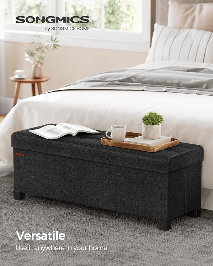 SONGMICS Storage Ottoman Bench, Foldable Foot Rest with Legs, 15 x 43 x 15.7 Inches, End of Bed Bench, Storage Chest, Load up to 660 lb, for Living Room, Bedroom, Entryway, Ink Black ULSF018B01