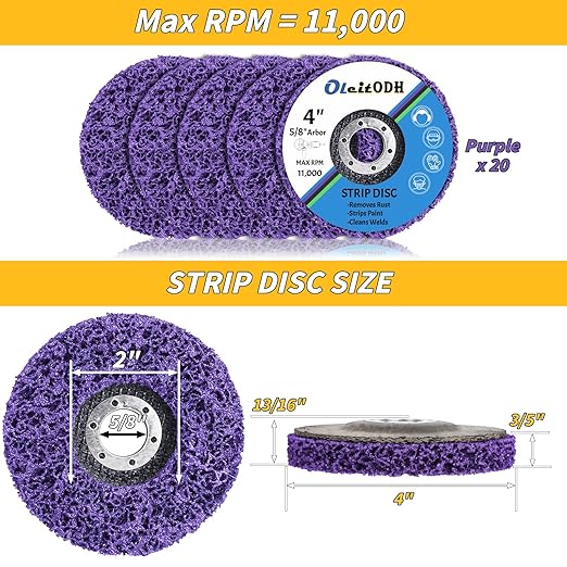 20 Pcs 4" x 5/8" Strip Discs Bulk, Paint Stripping and Rust Removal Wheels for Angle Grinders, Abrasive Grinding Discs for Metal, Wood, and Fiberglass, Purple
