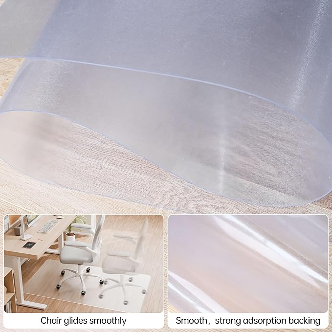 Office Chair Mat for Hardwood Floor, 72" x 46" Clear Computer/Desk Chair Mat for Hard Floor, Thicker, Easy Glide, Non-Slip, Protects Hard Surfaces from Scratches, Ideal for Home or Office