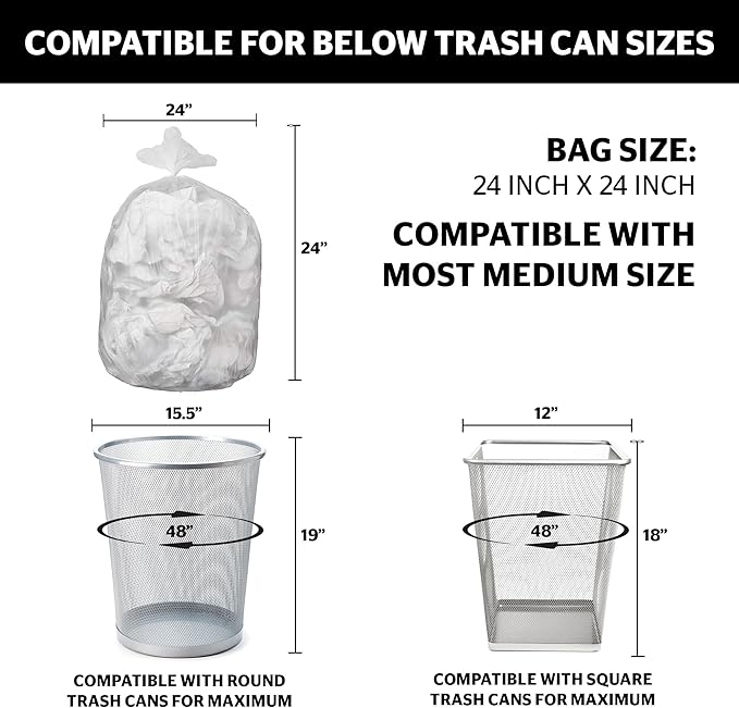 Aluf Plastics High Density Trash Bags, 10 Gallon, 1000 Count, 8 Micron (eq), 24" x 24", Clear, for Bathroom, Office, Industrial, Commercial, Janitorial, Municipal, Recycling