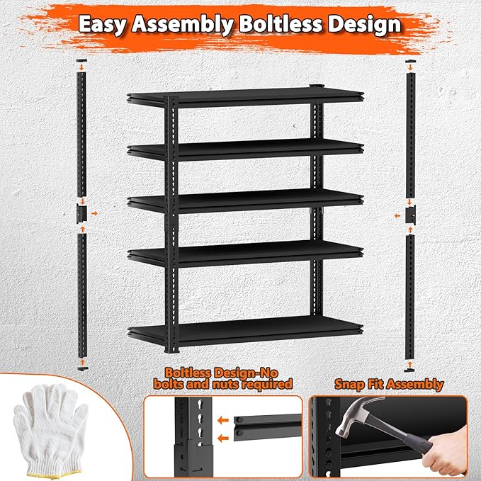 Storage Shelves Heavy Duty 2 PCS,48"L x 18"W x 72"H Garage Storage Shelves Unit Loads 3700LBS, 5-tier Adjustable Metal Industrial Utility Shelf Rack for Kitchen, Laundry Room,Warehouse, Basement
