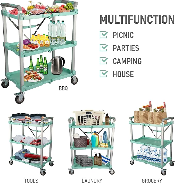 Olympia Tools 89-353 Pack N Roll Collapsible Service Cart, XL, 300LB Capacity, Teal