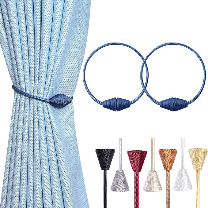 2 PCS Magnetic Curtain Tiebacks, European Style Convenient Drape Tie Backs Holdbacks for Thin or Thick Home & Office Window Draperies, No Tools Required-Light Blue