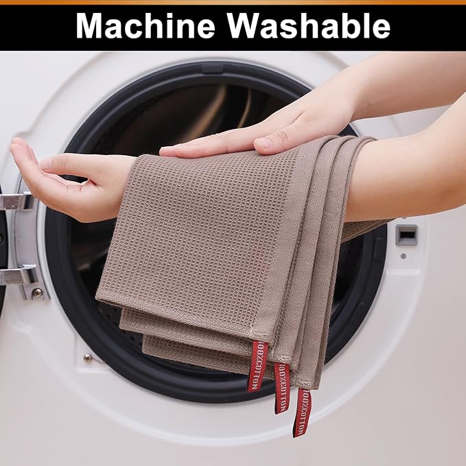 Homaxy 100% Cotton Waffle Weave Dish Cloths - 12 Pack Soft and Absorbent Dish Towels - 12 x 12 Inches Quick Dry Dish Rags - Brown