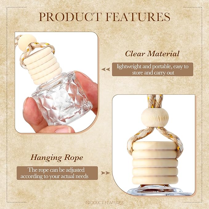 BBTO 50 Pcs Hanging Car Air Freshener Car Diffuser Bottles Empty Glass Perfume Bottle Freshener Diffuser Bottle Pendant for Essential Oil Fragrance Aromatherapy Bottle Ornament(Diamond)