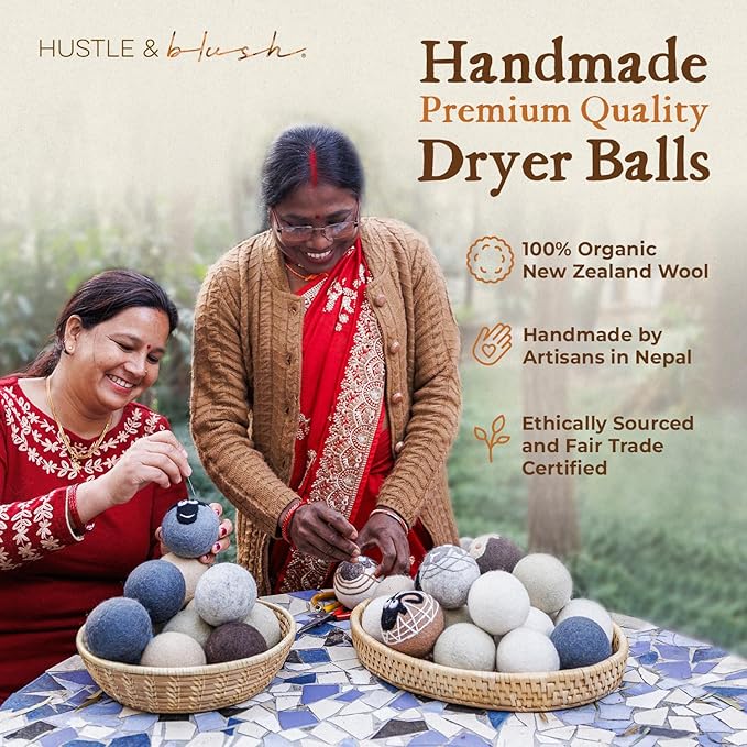 Fluff Ewes Wool Dryer Balls 3 Pack Premium New Zealand Wool Laundry Balls for Dryer, No Static Dryer Balls Laundry Reusable, XL Christmas Dryer Balls, Holiday Dryer Balls - Sheep in Heavenly Peace