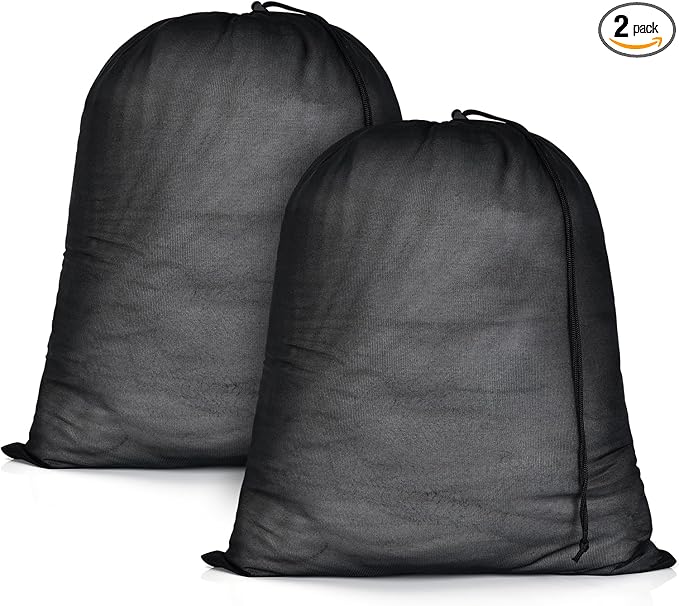 OTraki 20x24 inch Mesh Laundry Bags 2 Pack Fine Mesh Heavy Duty Drawstring Bag Washable Medium Toy Sack Washing Bag for Home Dorm Hotel Camp Beach Travel Storage Black
