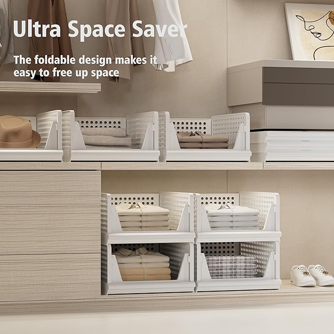 Proarea 5 Pack Stackable Plastic Storage Basket Closet Organizer Bin Foldable Clothes Organizer Storage Drawer Shelf Container for Living room Bathroom Kitchen Office (2L+3S)