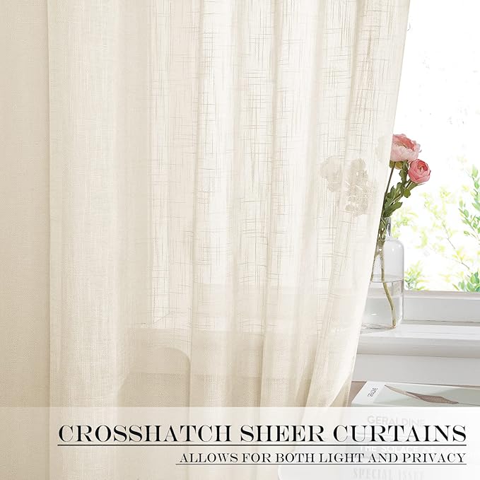 NICETOWN Sheer Door Curtain for Window, Farmhouse French Door Curtain for Front Back Kitchen, Light Flitering Sidelight Curtains Blind for Small Window, 1 Panel, 26" W x 50" L, Beige