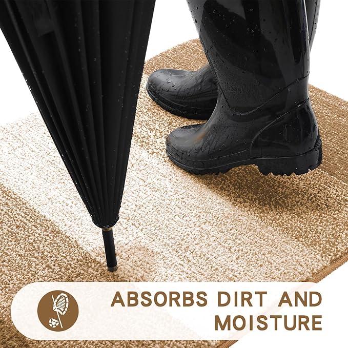 Kitinjoy Indoor Outdoor Door Mat, 71x47 Non-Slip Absorbent Dirt Trapper, Low-Profile Washable Inside Entrance Front Floor Mat, Sturdy Soft Entry Doormats for Entryway, Camel