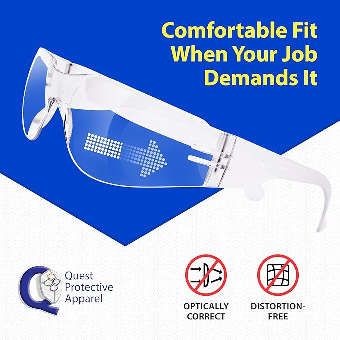 Quest Protective Apparel Safety Glasses for Men and Women - Anti Fog Safety Goggles for Shooting, Lab, or Construction – Polycarbonate Eye Protection [Clear & Pack of 2]