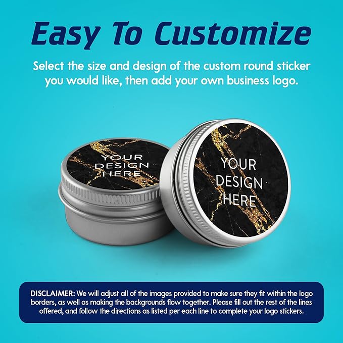 100 Custom Vinyl Stickers - Upload Your own Image, Text, Design, Logo - Personalized Logo Labels for Handmade, Packaging, Bottle, Jars, Candle, Brand Stickers (Black Gold Marble, 1.5x1.5)
