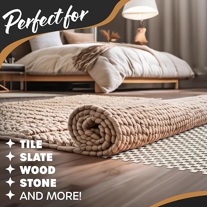 Nevlers 4'x6' White Non Slip Rug Pads | PVC Foam Rug Gripper for Hardwood Floors | Customizable Open Weave Area Rug Pad & Carpet Pad Design| Anti Skid Rug Gripper Pad | Rug Stoppers to Prevent Sliding