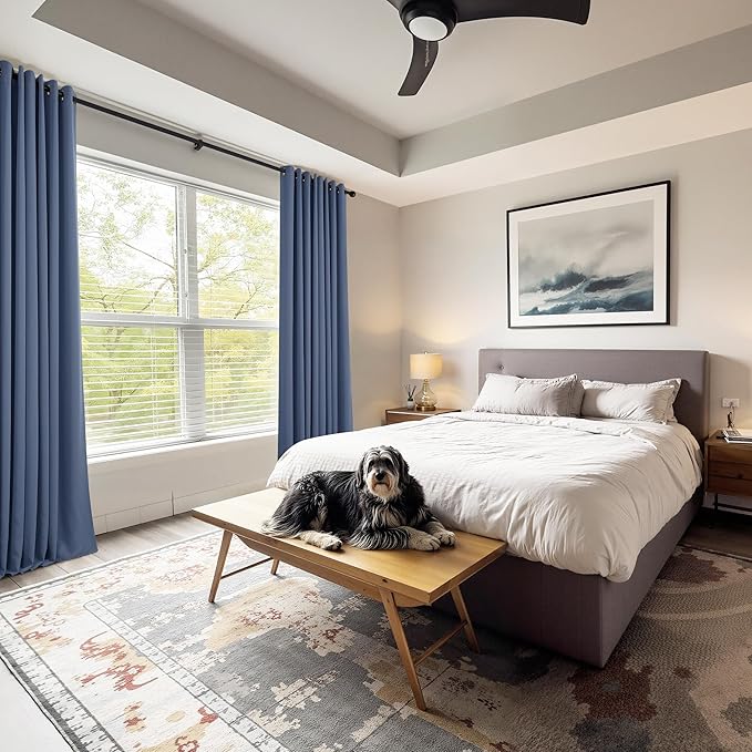 PONY DANCE Room Darkening Curtains - Grommet Top Light Block Drapery Window Shade Privacy Protect for Bathroom/Living Room/Kitchen, W 42 x L 45, Blue Haze, 2 Pcs