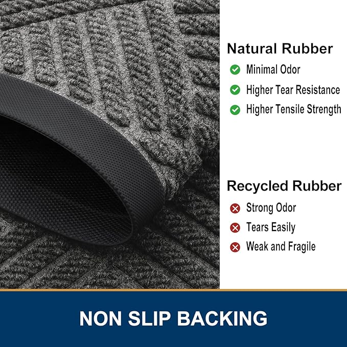 Smiry Front Door Mat Outside Entrance, Heavy Duty Outdoor Indoor Natural Rubber Doormat, Non Slip, Trap Dirt and Moisture, Easy Clean, Low Profile Patio Porch Entryway Mat, 29.5x17, Mix Black
