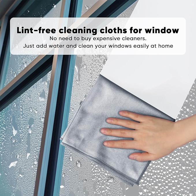 HOMEXCEL Microfiber Glass Cleaning Cloth 12 PK, Lint Free Streak Free, Reusable Cleaning Cloth for Cleaning Windows, Glasses, Mirrors, Screens, Stainless Steel, and More Grey-12”×12”