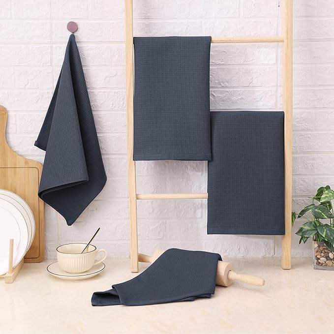 Homaxy 100% Cotton Waffle Weave Kitchen Towels - 6 Pack Soft and Absorbent Dish Towels - 16 x 26 Inches Quick Dry Hand Towels - Dark Grey