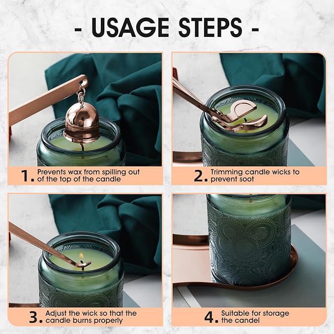 PATOISE 3 in 1 Candle Accessory Set Mini, Candle Wick Trimmer Cutter, Candle Snuffer, Candle Wick Dipper in Gift Package for Candle Aromatherapy Lovers(3PCS Rose Gold)