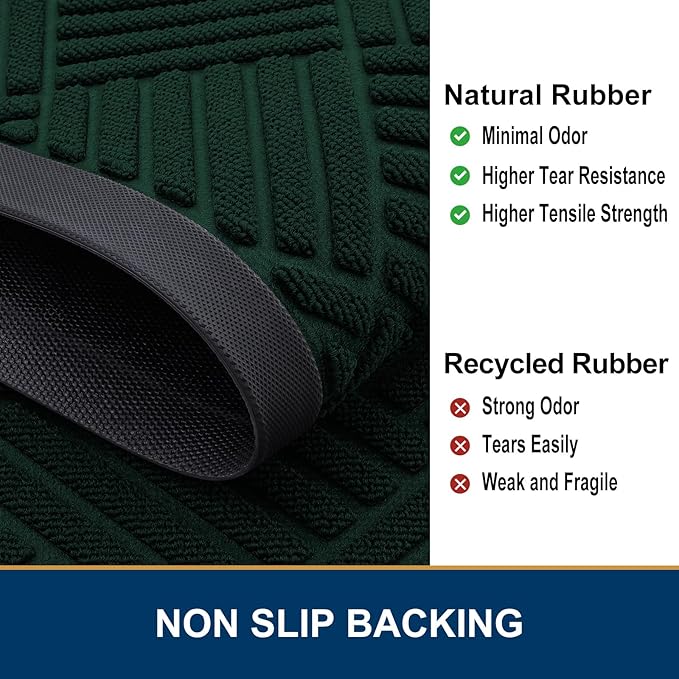 Smiry Front Door Mat Outside Entrance, Heavy Duty Outdoor Indoor Mat, Natural Rubber Doormat, Non Slip, Trap Dirt and Moisture, Easy Clean, Low Profile Patio Porch Entryway Mat, 29.5x17, Dark Green