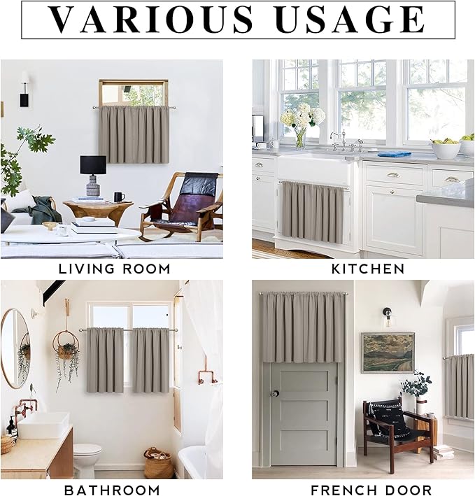 RYB HOME 45 inch Curtains for Kitchen Room Darkening Privacy Mini Curtain for RV Camper Bathroom Small Window, Width 34 x Length 45 inch, 2 Panels Set, Sand