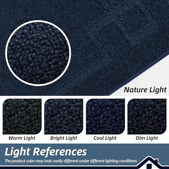 BEQHAUSE Door Mat 20" x 32", Non-Slip Door Mats Indoor Entryway Rugs Washable Low-Profile Absorbent and Stain Resist Floor Mats, Dog Door Mat for Front Back Door, Muddy Wet Shoes & Paws, Navy Blue