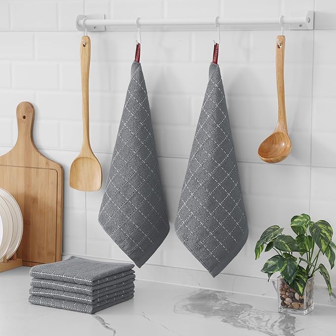 Homaxy 100% Cotton Terry Kitchen Dish Cloths, Ultra Soft and Absorbent Dish Towels for Kitchen, Suitable for Drying and Washing Dishes, 6 Pack, 12 x 12 Inches, Grey
