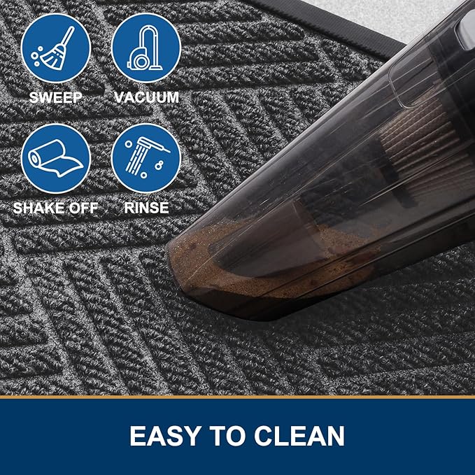 Smiry Front Door Mat Outside Entrance, Heavy Duty Outdoor Indoor Natural Rubber Doormat, Non Slip, Trap Dirt and Moisture, Easy Clean, Low Profile Patio Porch Entryway Mat, 29.5x17, Light Grey