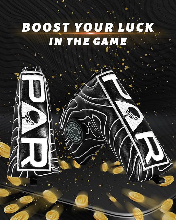 Big Teeth Golf Club Covers Full Set Driver Headcover Fairway Wood Hybrid Golf Club Iron Head Covers, Topographic Edition Putter Cover Leather Golf Head Covers Pure Black, Gifts for Men