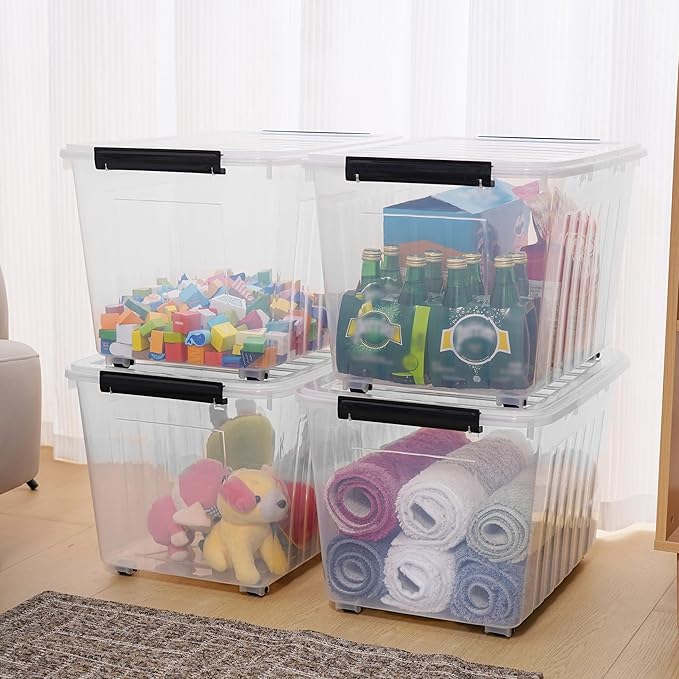 Citylife 82 QT Clear Plastic Storage Bins with Lids Stackable and Nestable Storage Boxes with Lids Large Plastic Storage Containers for Garage, Closet, Kitchen, 4 Packs