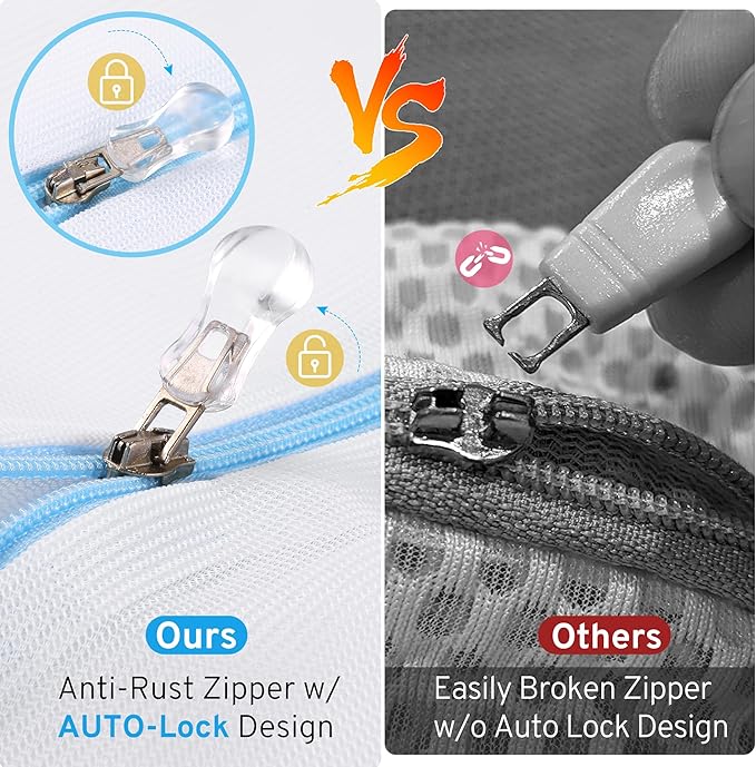 3 Pcs Mesh Laundry Bags Set for Delicates with AUTO-Lock Zipper, Lingerie Bags for Washing Delicates, Laundry Bags Mesh Wash Bags, Delicates Laundry Bag for Jeans,Blouse,Stocking,Bra(XXL,24" x 24")