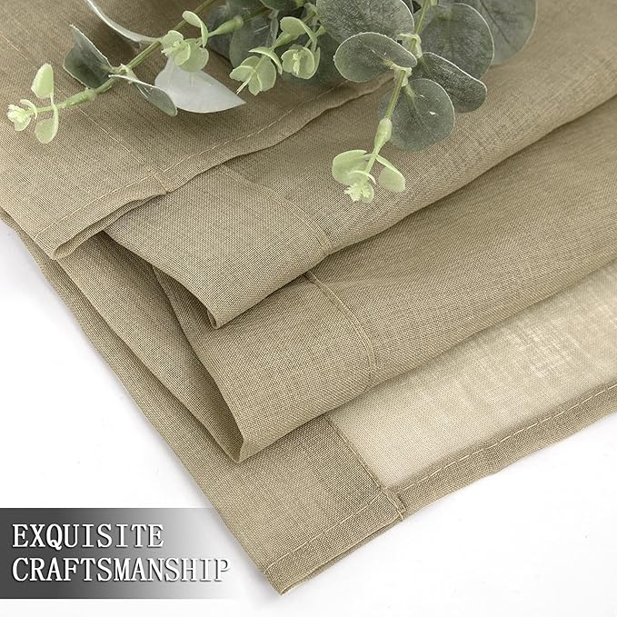 Tollpiz Short Sheer Tier Curtains Linen Textured Half Kitchen Curtain Sheers Light Filtering Rod Pocket Voile Small Curtain for Bathroom, 25 x 24 inches Long, Taos Taupe, Set of 2 Panels