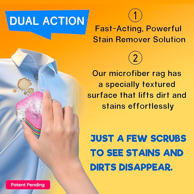 Magical Fiber Stain Remover- Use as Spot Remover- No Dry Cleaning Food, Grease, Coffee Off Laundry, Tea, Fabric, Pet Stains, Stain Remover Sponge Clothes, Carpet, Sofa, Mattress & Upholstery (1 Pack)
