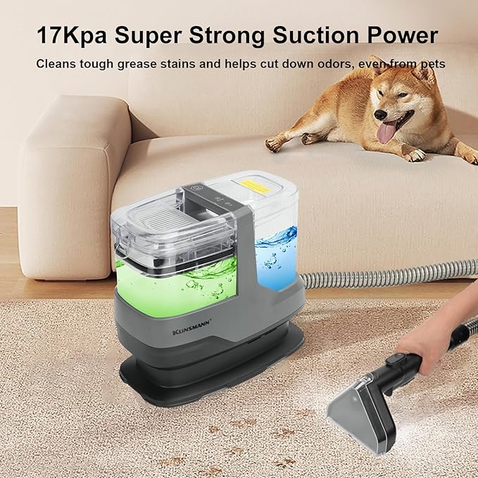 Portable Carpet and Upholstery Cleaner Machine, Deep Cleaning Carpet Shampooer and Multi-Stain Spot Cleaner for Pets, Sofa, Couch, Rug, Car Seat, Stairs & Furniture(Grey)