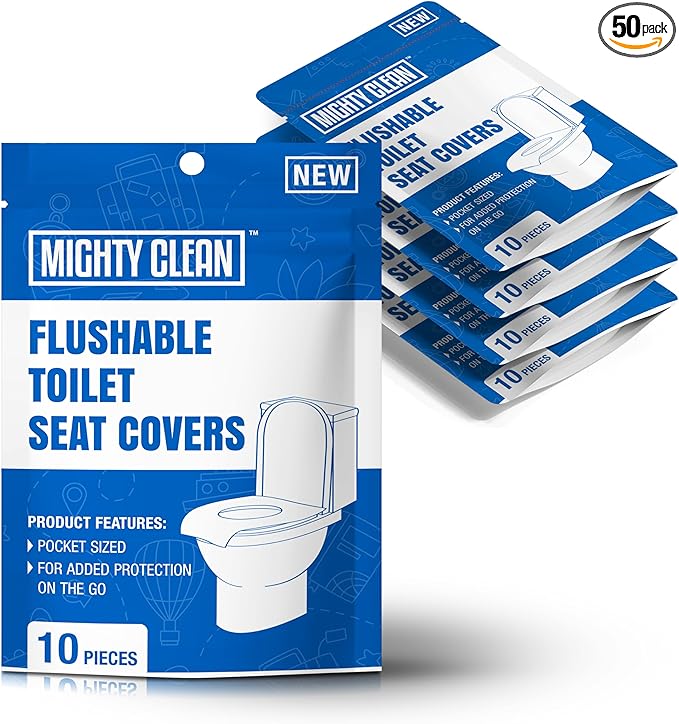 Toilet Seat Covers Flushable - Upgraded XL Size| Biodegradable Paper Covers for Adults, Kids, Toddlers | Travel Essentials for Public Restroom, Airplane, Camping (50 Pack)