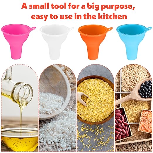 4 Pcs Funnels for Kitchen Use Filling Bottles Silicone Funnel Wide Mouth Funnel Multi Color Flexible Condiment Funnels Kitchen Gadgets Accessories for Filling Water Bottle Liquid Transfer
