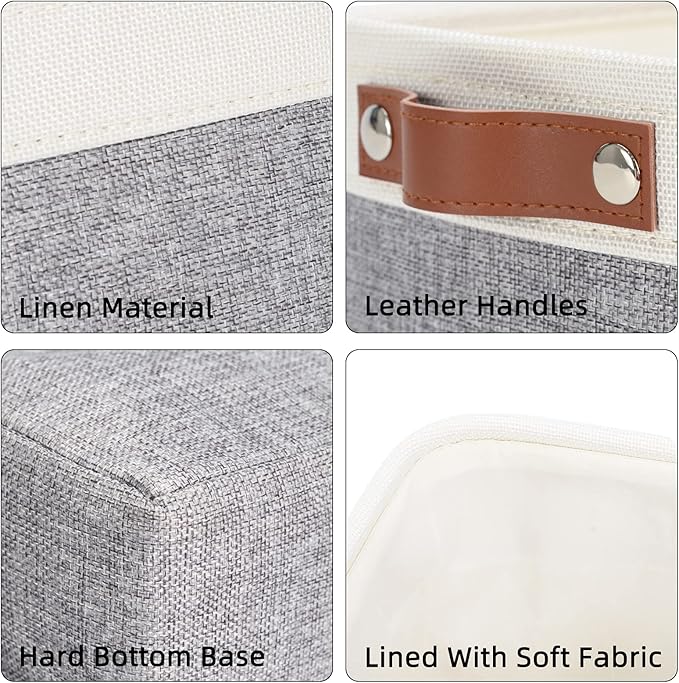 DULLEMELO Large Storage Baskets with Handles, Fabric Storage Bins for Organizing Clothes Toys Books, Canvas Storage Bin for Office Bedroom Closet Nursery Laundry Storage (White&Gray)