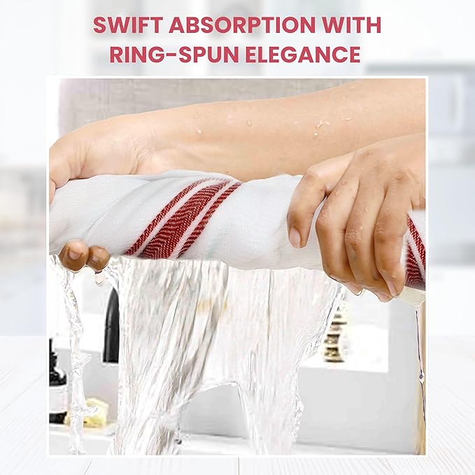 WHITEWRAP Kitchen Dish Towels for Kitchen, Highly Absorbent for Drying and Cleaning, Durable and Soft Tea Towels – 6 Pack, 100% Ring Spun Cotton 15 x 25 Inches – Red