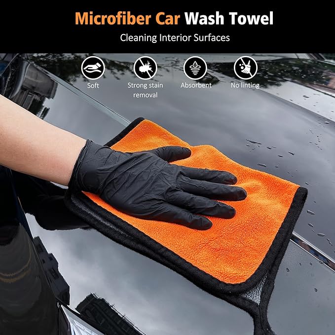 YeewayVeh 7PCS Car Interior Detailing Kit, Horse Hair Car Leather Brush, Applicator Pads and Microfiber Cloth for Car Interior & Seats Leather, Interior Car Cleaning Kit, Orange