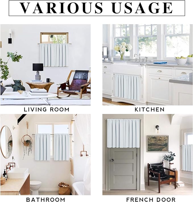 RYB HOME 45 inch Curtains for Kitchen Room Darkening Privacy Mini Curtain for RV Camper Bathroom Small Window, Width 29 x Length 45 inch, 2 Panels Set, Greyish White