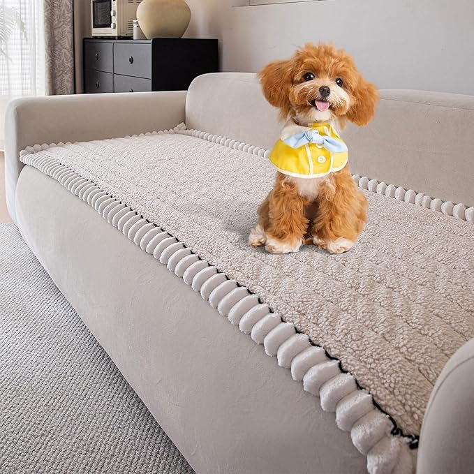 OTOB Couch Covers for Sofa Pet Friendly, Washable & Non Slip Fuzzy Dog Couch Cover Sofa Slipcovers Love Seat, Soft Plush Cozy Furniture Protector Cushion Mat, All Seasons (Beige, 27.6" x 59.1")