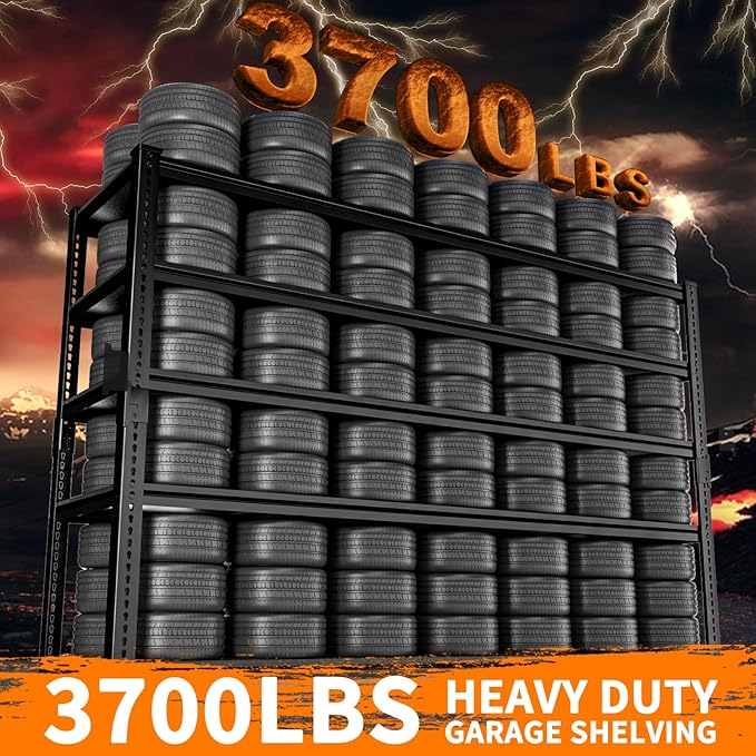 Storage Shelves Heavy Duty 2 PCS,60" L x 24" W x 78" H Garage Storage Shelves Unit Loads 3700LBS, 5-tier Adjustable Metal Industrial Utility Shelf Rack for Kitchen, Laundry Room, Warehouse, Basement