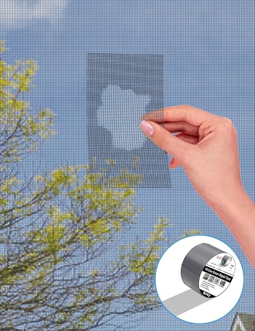 wohohoho Window Screen Repair Tape, 2 in X 40 FT (480IN) Gray Screen Patch Repair Kit, 3-Layer Strong Adhesive Invisible Screen Tape Mesh Repair for Windows, Doors Garage Mosquito Net Magnetic Screen