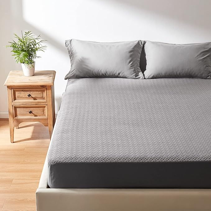 Hanherry 100% Waterproof Mattress Protector California King Size - Grey, Mattress Pad Cover 3D Air Fabric Cooling Smooth Soft Breathable Noiseless, 8''-21'' Deep Pocket