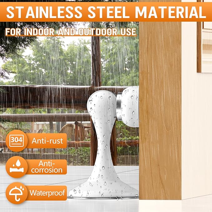 Crosize Magnetic Door Stoppers 4 Pack, Stainless Steel Door Catch for Wall and Floor Mounting, Door Holder Keep Door Open, No Drilling Door Stop with Adhesive Tapes, White