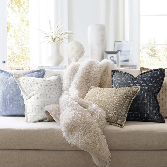 ZWJD Pillow Covers 18x18 Set of 2 Soft Polyester Textured Pillow Covers with Stylish Flange Edge Cozy Farmhouse Throw Pillows for Couch Bed Sofa Living Room